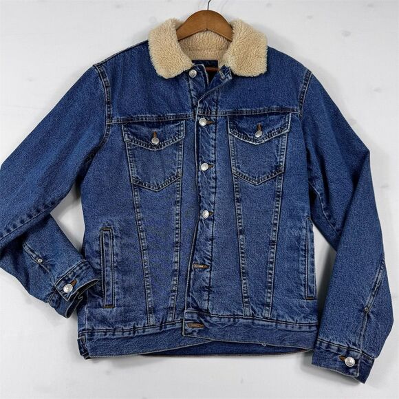 Zara Men's Bomber Jacket Size S Blue Denim Sherpa Lined Casual - Picture 1 of 5